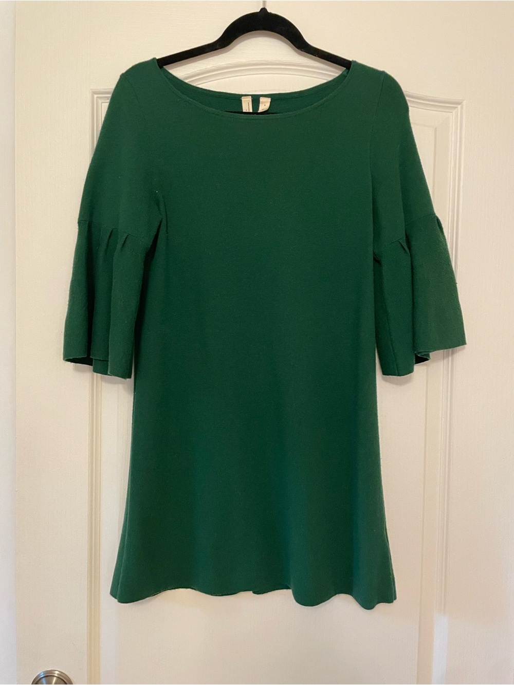 Anthropologie Emerald Green Bell-Sleeve Shift Dress